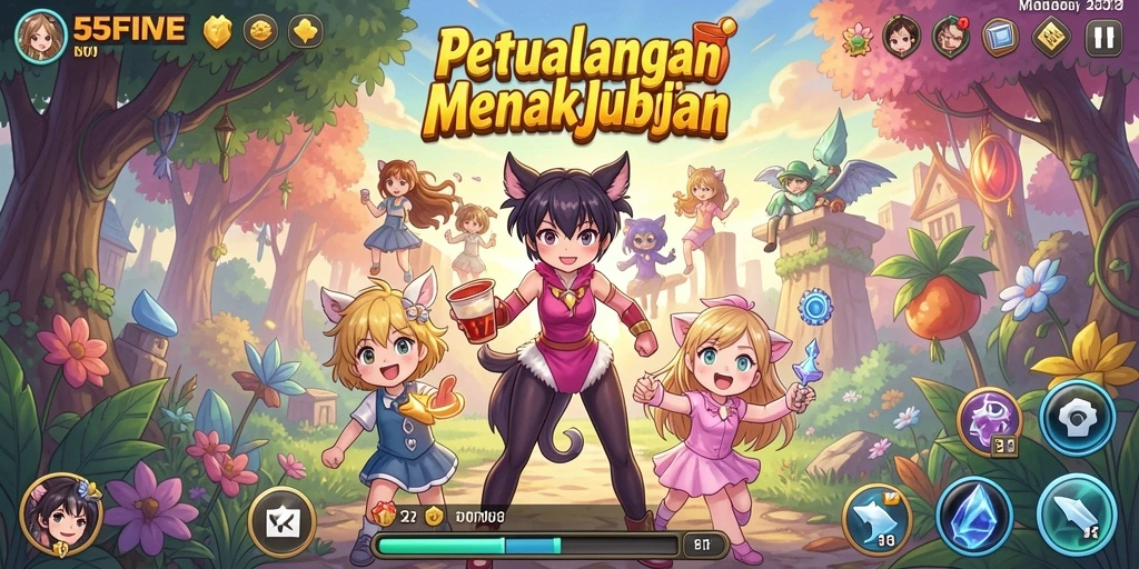 Screenshot gameplay <strong>55FIVE</strong> menampilkan karakter anime dalam aksi.