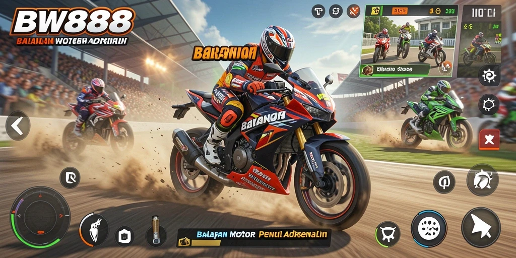Screenshot BW888 menampilkan aksi balapan motor yang mendebarkan.