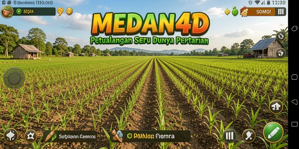 Tampilan screenshot gameplay MEDAN4D yang menggambarkan suasana pertanian yang ceria.
