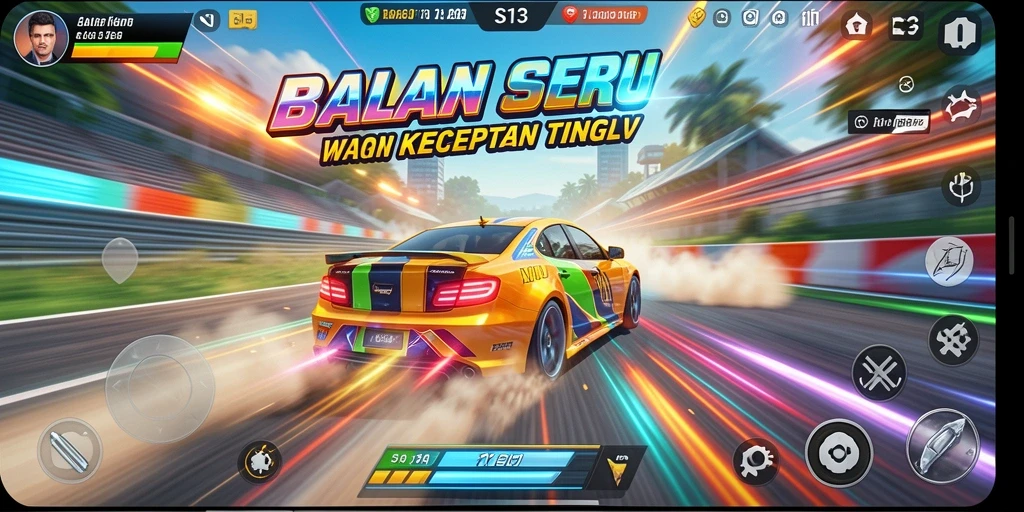 Screenshot S13 yang menunjukkan aksi balapan yang mendebarkan di lintasan.